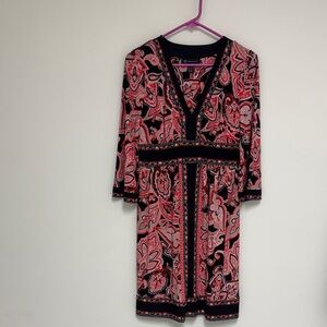 INC International Concepts Black and Pink Paisley V-Neck Dress